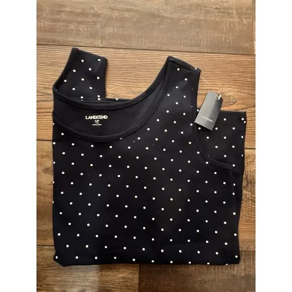 NWT Lands End Top Womens Blue Polka Dot Tank Top Scoop Neck Sleeveless Lg Petite - Picture 2 of 5